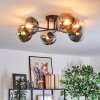 Gastor ceiling light, globe light 62 cm blue, chrome, green, clear, coppery, Smoke-coloured, 6-light sources