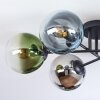 Gastor ceiling light, globe light 62 cm blue, chrome, green, clear, coppery, Smoke-coloured, 6-light sources