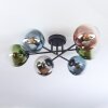 Gastor ceiling light, globe light 62 cm blue, chrome, green, clear, coppery, Smoke-coloured, 6-light sources