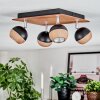 Haldor ceiling light, ceiling spotlight chrome, Wood like finish, black, 4-light sources