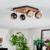 Haldor ceiling light, ceiling spotlight chrome, Wood like finish, black, 4-light sources