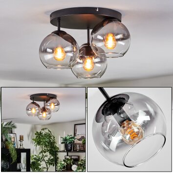 Koyoto ceiling light, globe light 30 cm clear, Smoke-coloured, 3-light sources