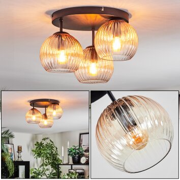 Koyoto ceiling light, globe light 30 cm Amber, clear, 3-light sources