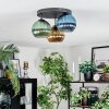 Koyoto ceiling light, globe light blue, gold, green, 3-light sources
