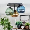 Koyoto ceiling light, globe light blue, gold, green, 3-light sources