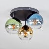 Koyoto ceiling light, globe light 30 cm blue, gold, green, clear, 3-light sources