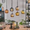 Ripoll hanging light, globe light, pendant light blue, chrome, gold, green, coppery, Smoke-coloured, 6-light sources