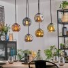Ripoll hanging light, globe light, pendant light blue, chrome, gold, green, coppery, Smoke-coloured, 6-light sources