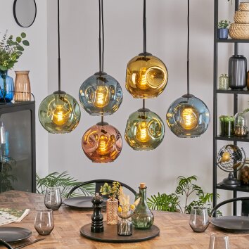 Ripoll hanging light, globe light, pendant light blue, gold, green, coppery, 6-light sources