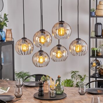 Koyoto hanging light, globe light, pendant light Amber, clear, 6-light sources