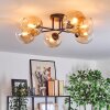 Koyoto ceiling light, globe light Amber, clear, 6-light sources