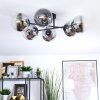 Gastor ceiling light, globe light chrome, clear, Smoke-coloured, 6-light sources