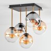 Gastor ceiling light, globe light gold, black, 5-light sources