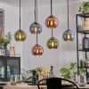 Koyoto hanging light, globe light, pendant light blue, green, coppery, 6-light sources