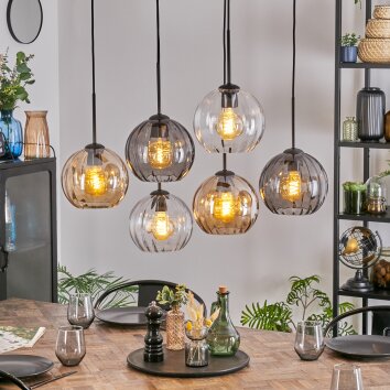 Koyoto hanging light, globe light, pendant light Amber, clear, Smoke-coloured, 6-light sources