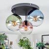 Gastor ceiling light, globe light blue, green, clear, coppery, 3-light sources