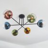 Koyoto ceiling light, globe light 78 cm blue, gold, green, clear, coppery, 6-light sources