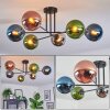 Gastor ceiling light, globe light 80 cm blue, chrome, green, coppery, Smoke-coloured, 6-light sources