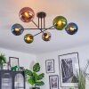 Gastor ceiling light, globe light 80 cm blue, chrome, green, coppery, Smoke-coloured, 6-light sources