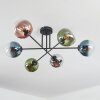 Gastor ceiling light, globe light 80 cm blue, chrome, green, clear, coppery, Smoke-coloured, 6-light sources