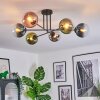 Gastor ceiling light, globe light 80 cm blue, chrome, green, clear, coppery, Smoke-coloured, 6-light sources