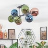 Gastor ceiling light, globe light blue, green, coppery, 8-light sources
