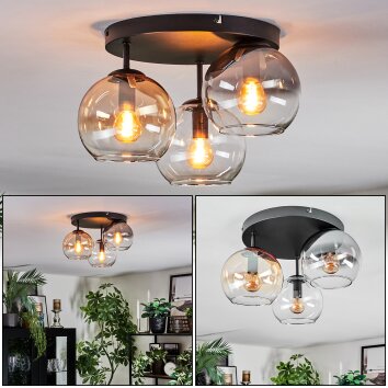 Koyoto ceiling light, globe light Amber, clear, Smoke-coloured, 3-light sources