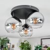 Koyoto ceiling light, globe light chrome, clear, Smoke-coloured, 3-light sources