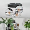 Koyoto ceiling light, globe light chrome, clear, Smoke-coloured, 3-light sources