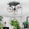 Koyoto ceiling light, globe light clear, Smoke-coloured, 3-light sources