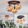 Gastor ceiling light, globe light Amber, 3-light sources