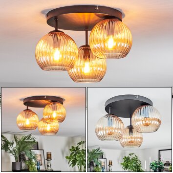 Koyoto ceiling light, globe light Amber, 3-light sources