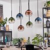 Koyoto hanging light, globe light, pendant light blue, green, clear, coppery, 6-light sources