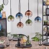 Koyoto hanging light, globe light, pendant light blue, green, clear, coppery, 6-light sources