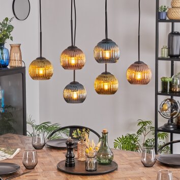 Koyoto hanging light, globe light, pendant light blue, gold, coppery, 6-light sources