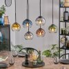 Koyoto hanging light, globe light, pendant light blue, gold, clear, coppery, Smoke-coloured, 6-light sources