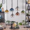 Koyoto hanging light, globe light, pendant light blue, gold, clear, coppery, Smoke-coloured, 6-light sources