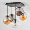 Gastor ceiling light, globe light gold, black, 5-light sources