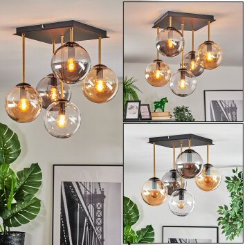 Gastor ceiling light, globe light gold, black, 5-light sources
