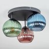 Koyoto ceiling light, globe light blue, green, coppery, 3-light sources