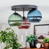 Koyoto ceiling light, globe light blue, green, coppery, 3-light sources