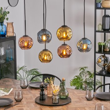Ripoll hanging light, globe light, pendant light blue, gold, coppery, 6-light sources