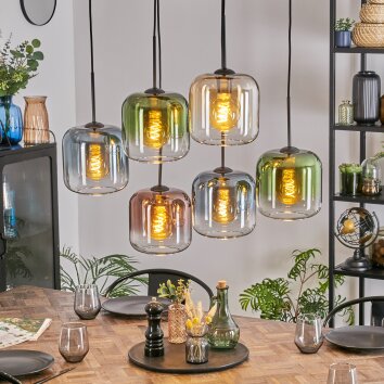 Lauden hanging light, pendant light Amber, blue, green, clear, coppery, 6-light sources