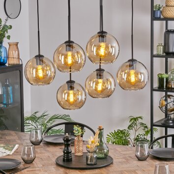 Koyoto hanging light, globe light, pendant light Amber, 6-light sources