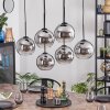 Koyoto hanging light, globe light, pendant light chrome, clear, Smoke-coloured, 6-light sources