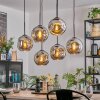 Ripoll hanging light, globe light, pendant light chrome, Smoke-coloured, 6-light sources