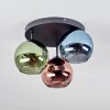 Koyoto ceiling light, globe light 30 cm blue, green, coppery, 3-light sources