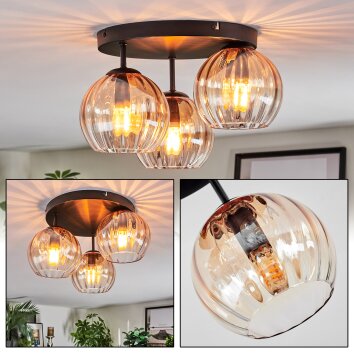 Koyoto ceiling light, globe light 30 cm Amber, clear, 3-light sources