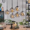 Ripoll hanging light, globe light, pendant light chrome, clear, Smoke-coloured, 6-light sources