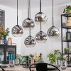 Ripoll hanging light, globe light, pendant light chrome, clear, Smoke-coloured, 6-light sources